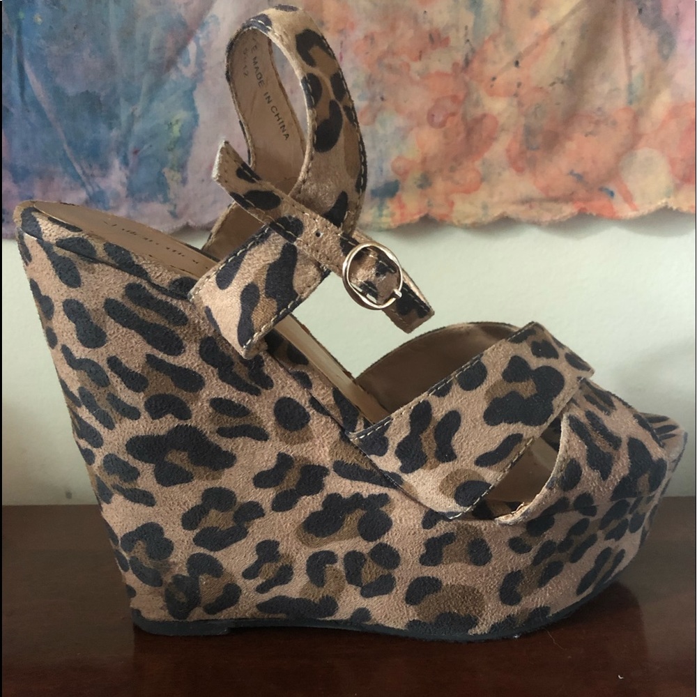 Xhiliration Leopard Print High Wedge Shoes